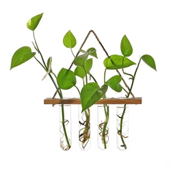 Glass Hanging Planter hydroponics Bohemia solid wood Wall hanging vases flower pots