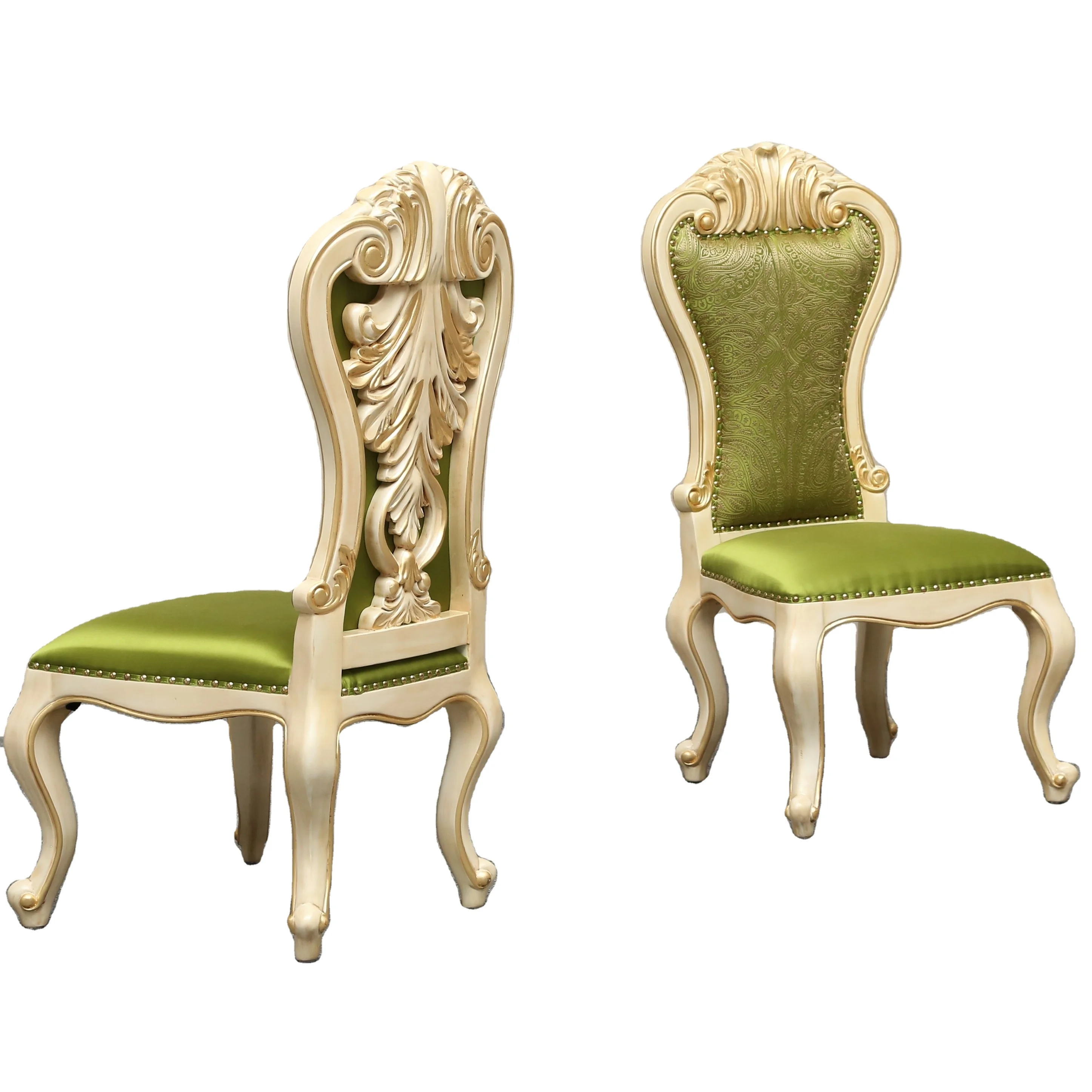Solid wood hand carved armless chairs French style velvet beige white bedroom living room dining room chairs