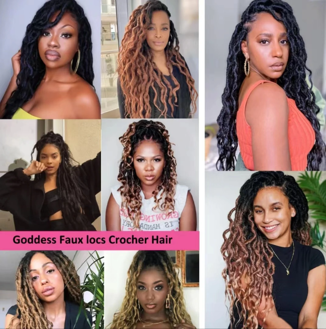 thetiFaux Locs Crochet Hair Curly New Goddess Locs Wavy Braiding Hair Pre-Looped Dreadlocks Sync Braids Extensions For Women
