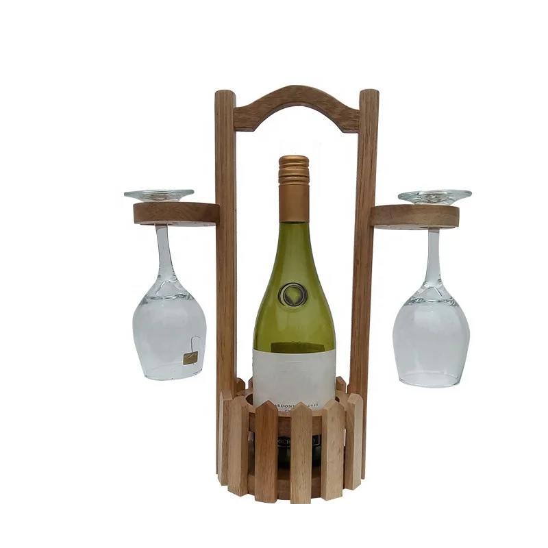 Home decoration storage Wood Wine Display standing glasses Rack red Wine Glass Bottle Holder