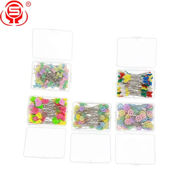
Wholesale 500 Pcs Flat Button and Flower Head Pins / Straight Pins / Quilting Pins with Cases 