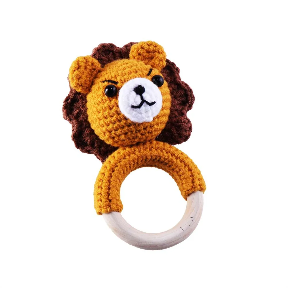 cute frog cotton wood baby ring crochet rattle for