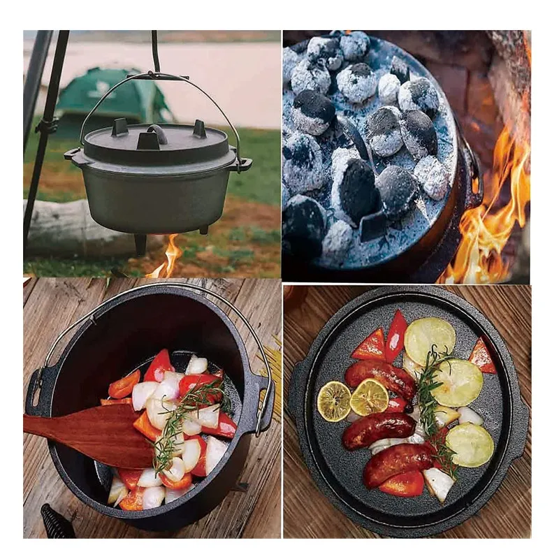 Campfire Pre Seasoned Cast Iron Camp Oven 4-6 Quart High Quality Vegetable Oil Coating