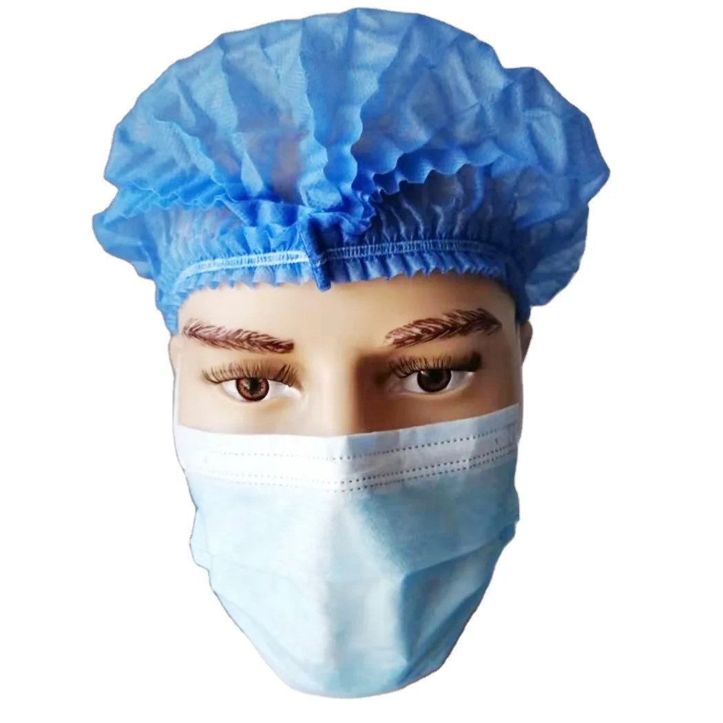 Disposable PP Non woven strip clip cap bouffant head cover Hair Net hat Round mob cap