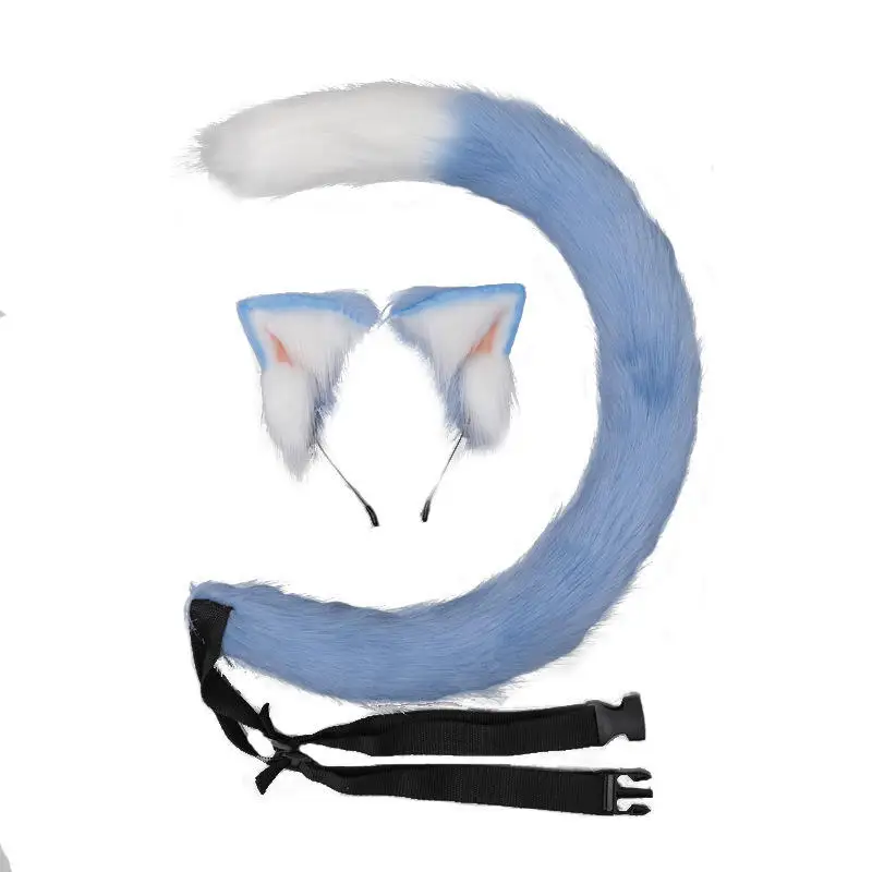 Faux Fur Fox Cat Wolf Ears Headband and Furry Tail for Adults
