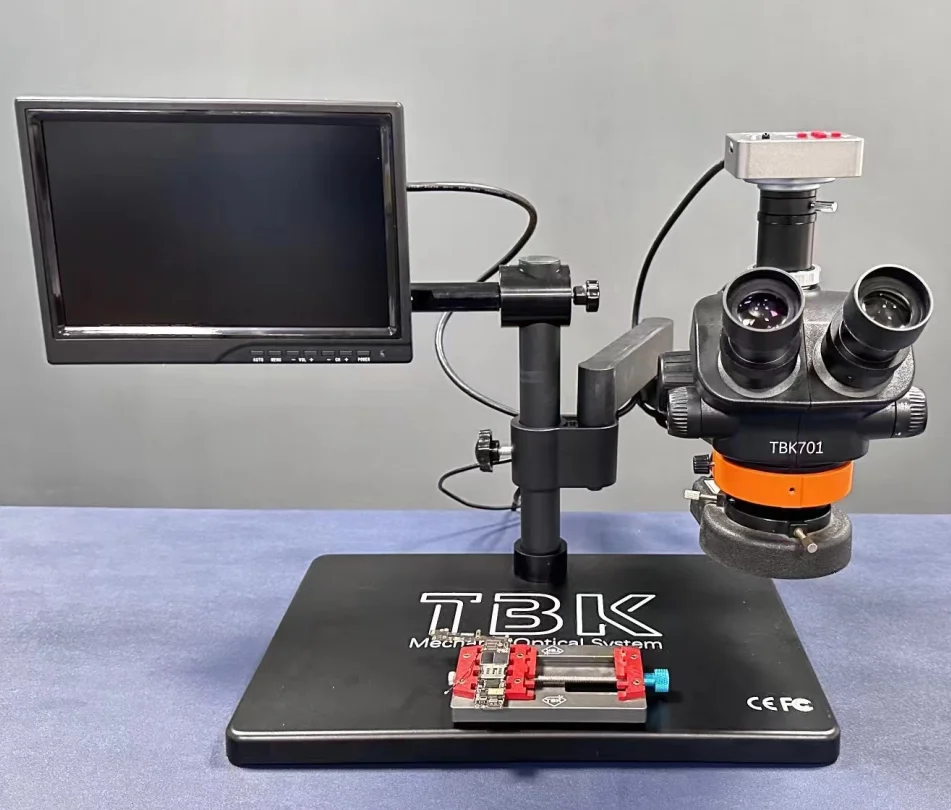 TBK 701 Electron Trinocular Stereo Microscope Portable Mobile Optical Continuously Rotating CCD Camera For Mobile Maintain Tool