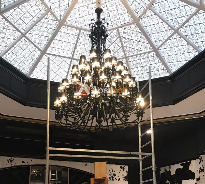 Large Light Pendant Chandelier Crystal Black