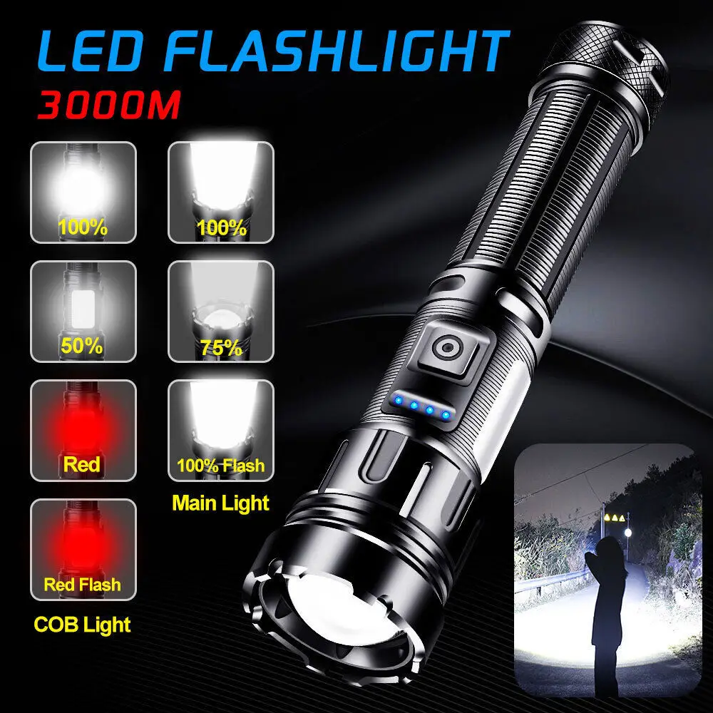 USB Flashlight 360 Handheld COB Lantern T6 Tactical Zoomable with Magnetic Base Camping Torch Work Light