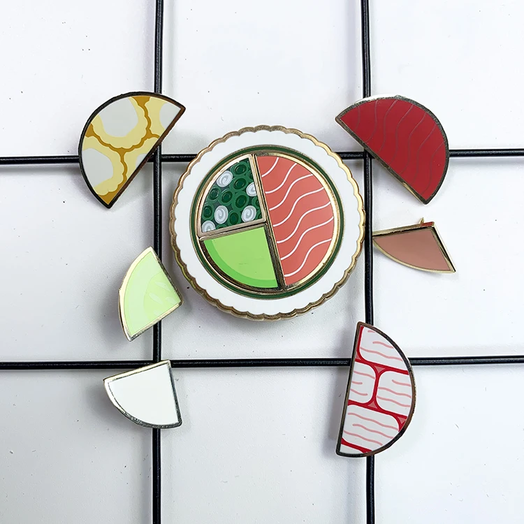 Custom Pin Badge One Set Removable For Reassembly Pizza Hard Enamel Pin With Screen Printing
