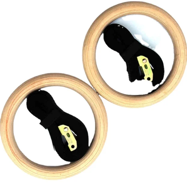 Hot selling fitness accessories wooden gymnastics ring with nylon nylon sports belt