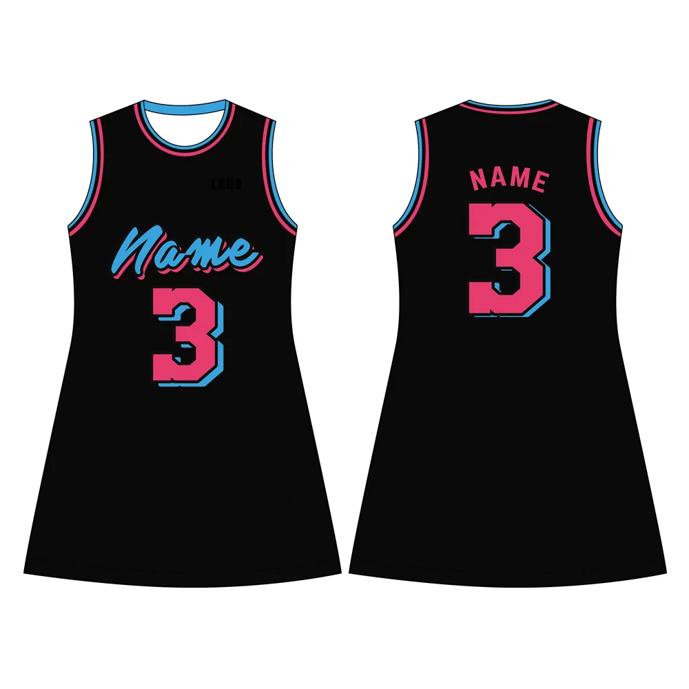 Custom Women Jersey Shirts Dress Summer Bodycon Dress Custom Pink Team Charming Lovely Basketball Uniform Dress