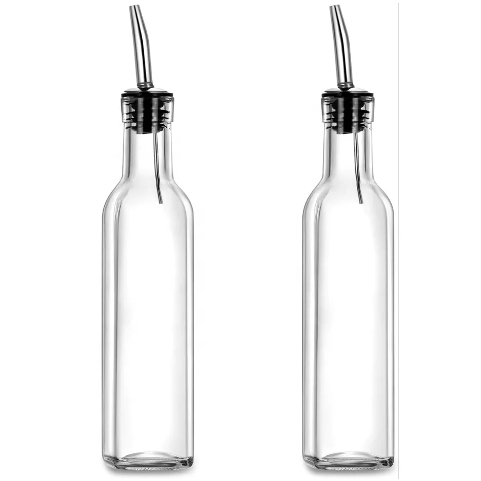 Home Essential Square 8oz Glass Dispenser With Stainless Steel Pourer Spout 250ml Olive Oil Bottle