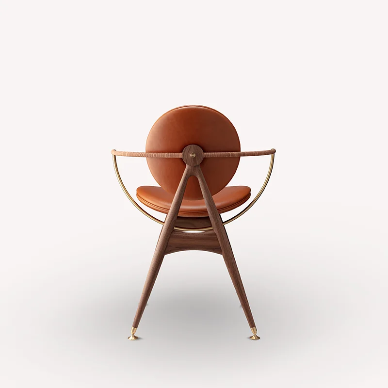 Danish designer circle chair high end club hotel chair leather walnut metal industrial chair