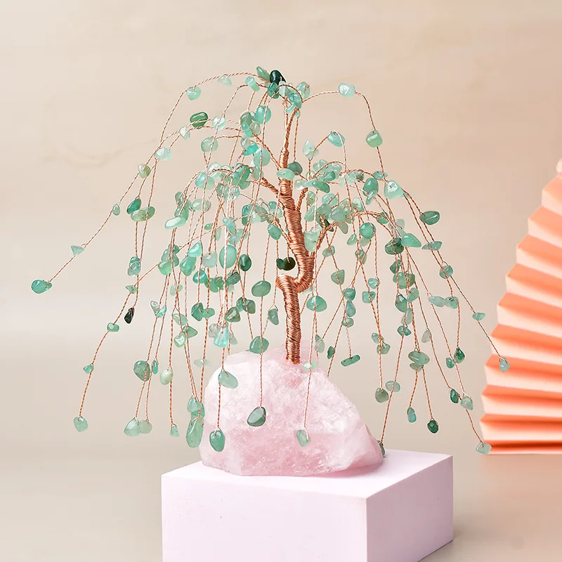Natural powder crystal base crystal wealth tree willow decoration home decoration crystal wealth money tree