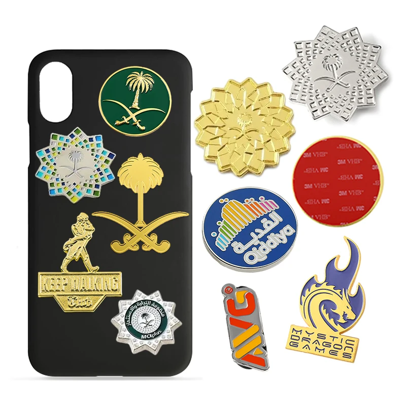 New Saudi Pin Gold Silver Plated Embossed Saudi National Day Emblem 3D 2d Metal 3m Sticker or Magnets Enamel Pins for Phone