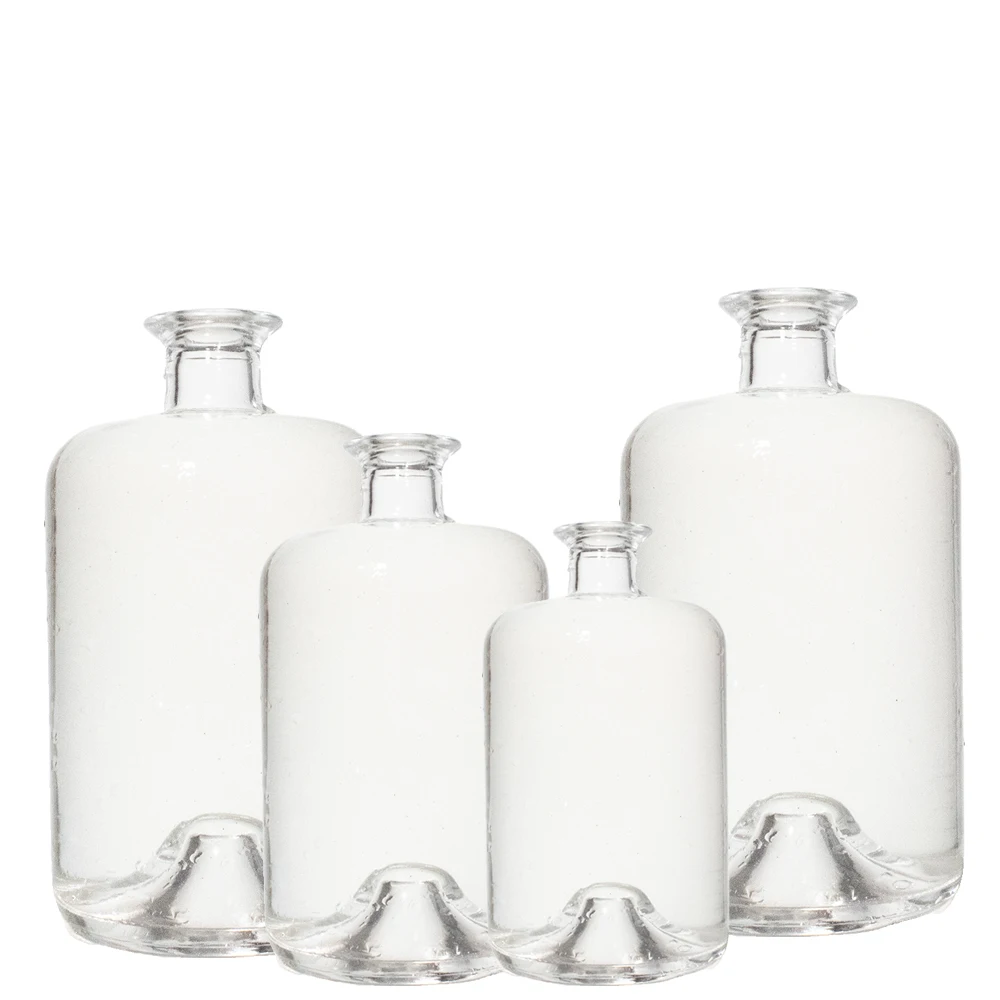 500ml 700ml 750ml round empty flint glass liquor wine gin Whisky Vodka tequila glass bottle with bottom recess