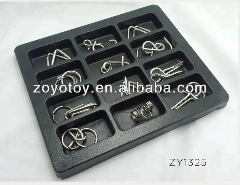 12pcs/set Metal Montessori Puzzle Children Adults Interactive Game Reliever Educational Toys Wire Iq Mind Brain Teaser Puzzles