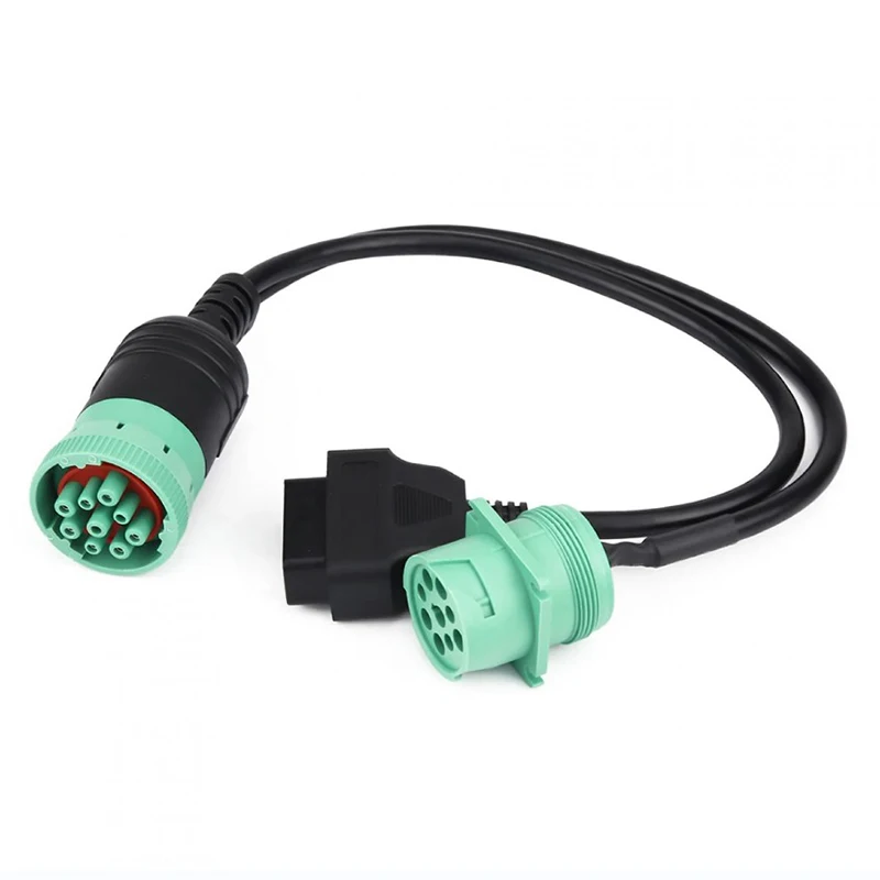 Wholesales Wire Harness Green J1939 9pin Male to Female With OBD2 OBDII 16pin Female Interface Y Splitter Jumper Cable For Truck