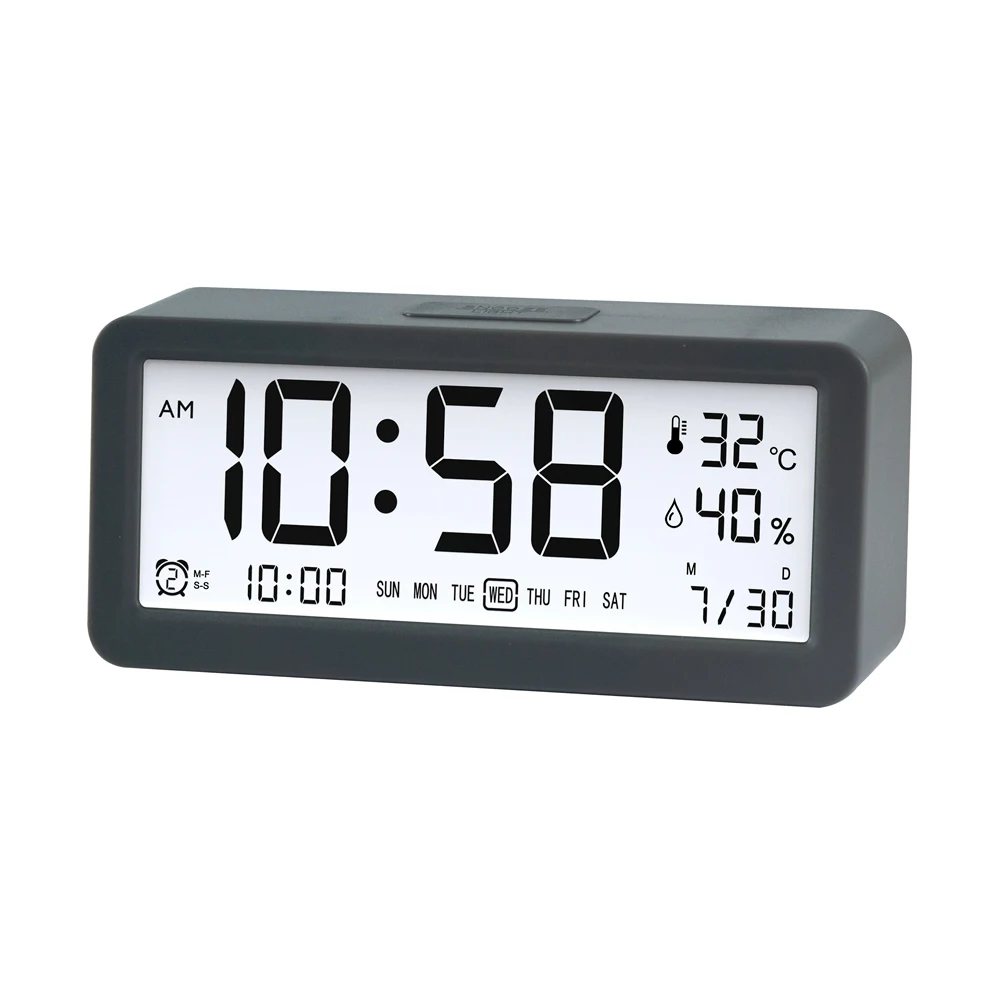 Atomic Large Table Calendar Alarm Clock with 3 Alarms , Indoor Temperature and Humidity ET745A