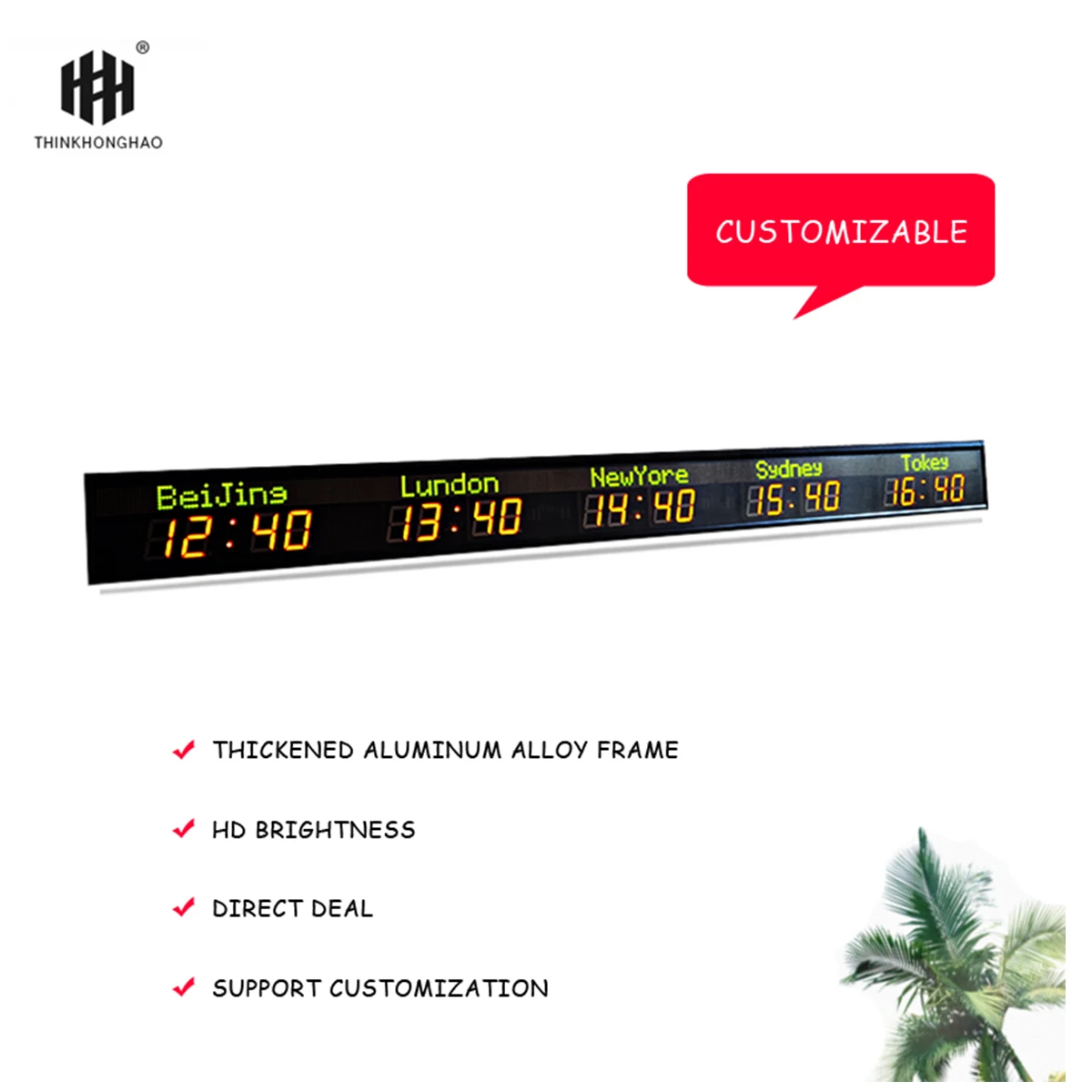 Zhong Xiaoxiao Brand 5 time zone clock Led Large Wall multi zone clock wall mounted world time zone wall clock