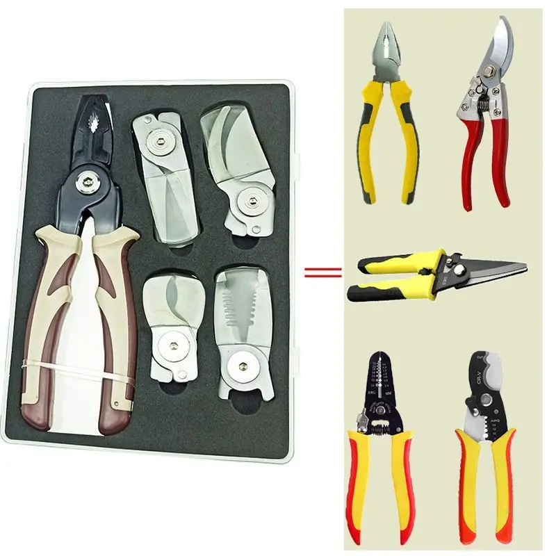 Hot Selling Stripping Pliers Crimping Electrician Special Set Five Types of Heads Can Be Freely Switched