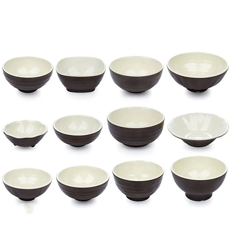 Unbreakable melamine bowl  Custom Commercial Two-color Sauce bowl tableware expenses white noodle salad soup Small bowl