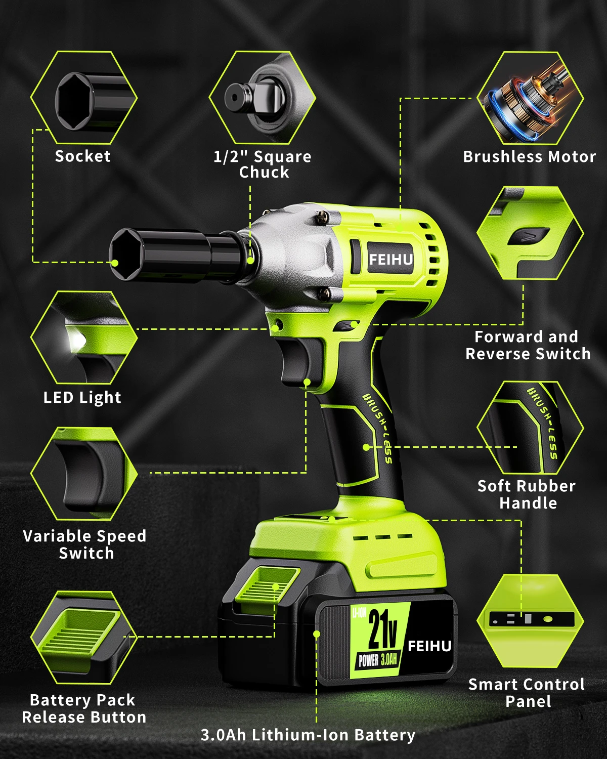 Impact Drill Driver Lithium Battery Power Tools Wood Metal Portable Cordless Impact Wrench 21V