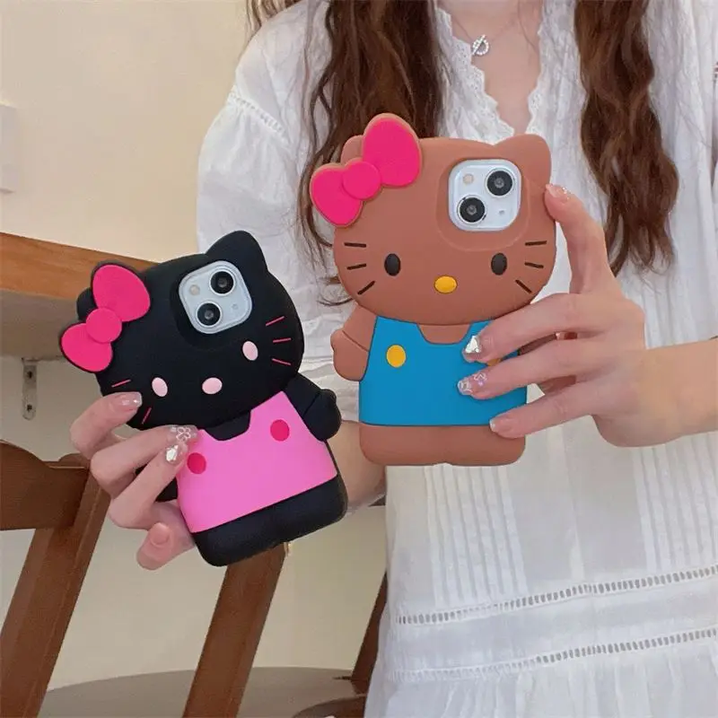 SS 3D Cartoon Black Swimming Ring KT Phone Case for IPhone 14 13 12 11 Pro Max 14 Pro Silica Gel Soft Back Cover wholesale