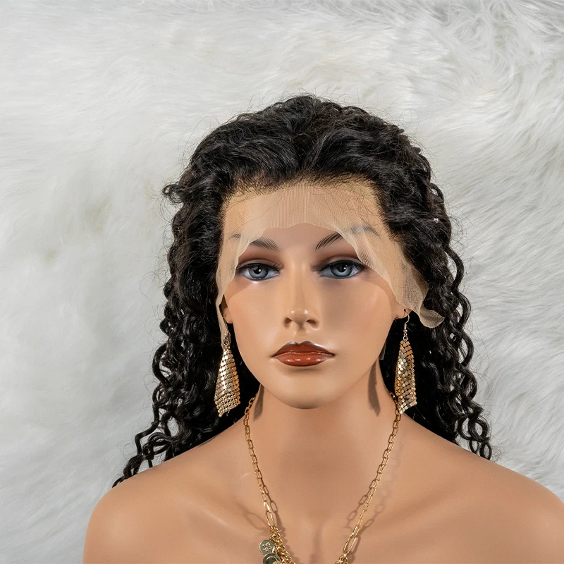 Wholesale 13x4 closure frontal lace  wig super double drawn quality  180% density water wave 100% human hair wig