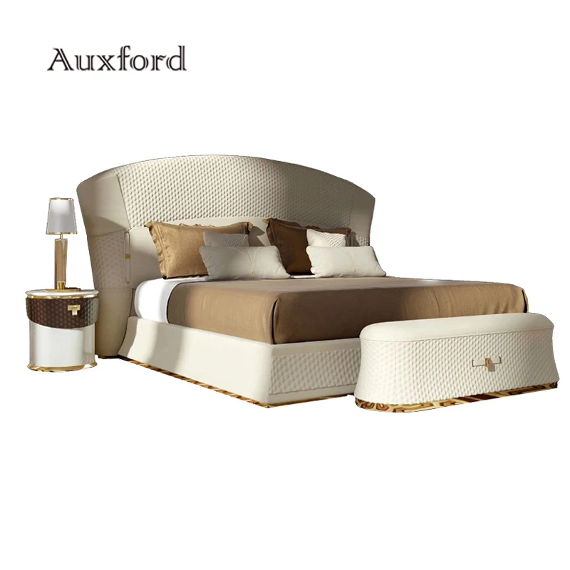Luxury Design Hot Selling Modern Genuine Leather Bed king Size for Big House and Villa Bedroom Furniture