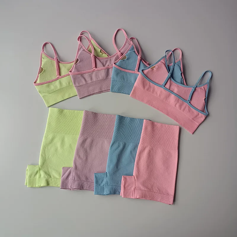 Fashion Custom Logo Seamless High Support Workout Yoga Sets Women Gym Sports Bra Spandex Leggings Set