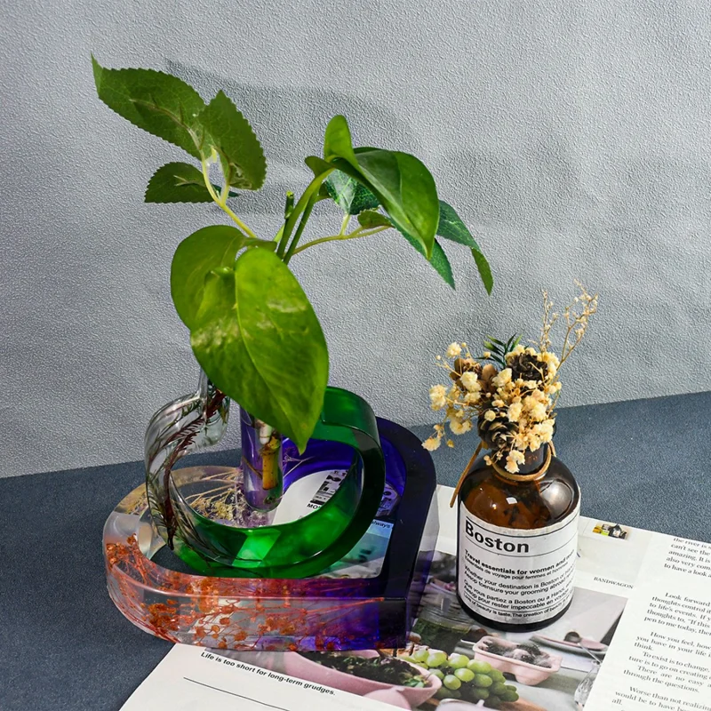 DLR1357 factory custom wholesale high lens surface epoxy crystal vases hydroponic plants with test tube silicone molds