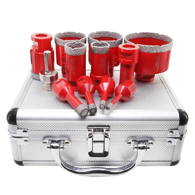 1set/12pcs M14 Thread Vacuum Brazed Drill Bits with box 6+8+10+12+20+25+28+35+45+50+68mm+HEX Diamond Finger Bit/Chamfer Bit