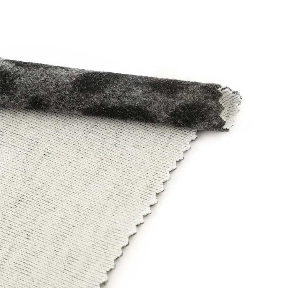 Latest design fashion black leopard printed soft velour TR brushed fabric for coat pants and jacket in winter