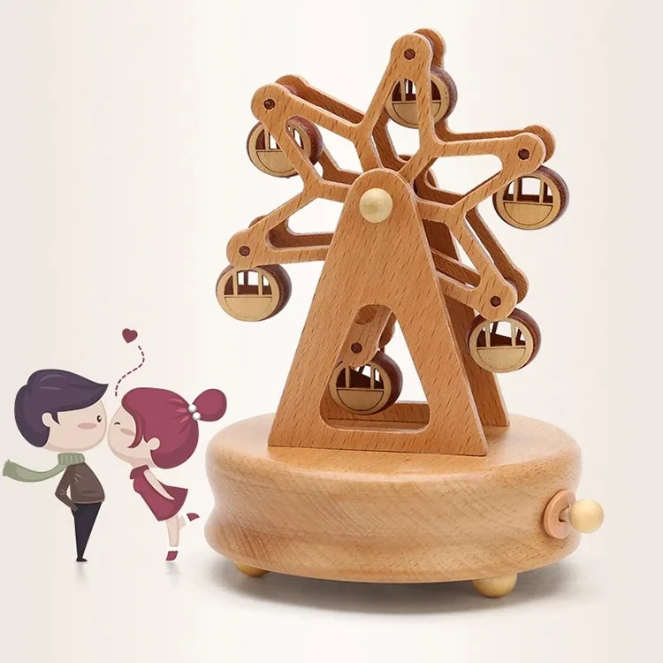 Customizable Ferris Wheel Music Wooden Hand-cranked Music Box For Couple Gifts