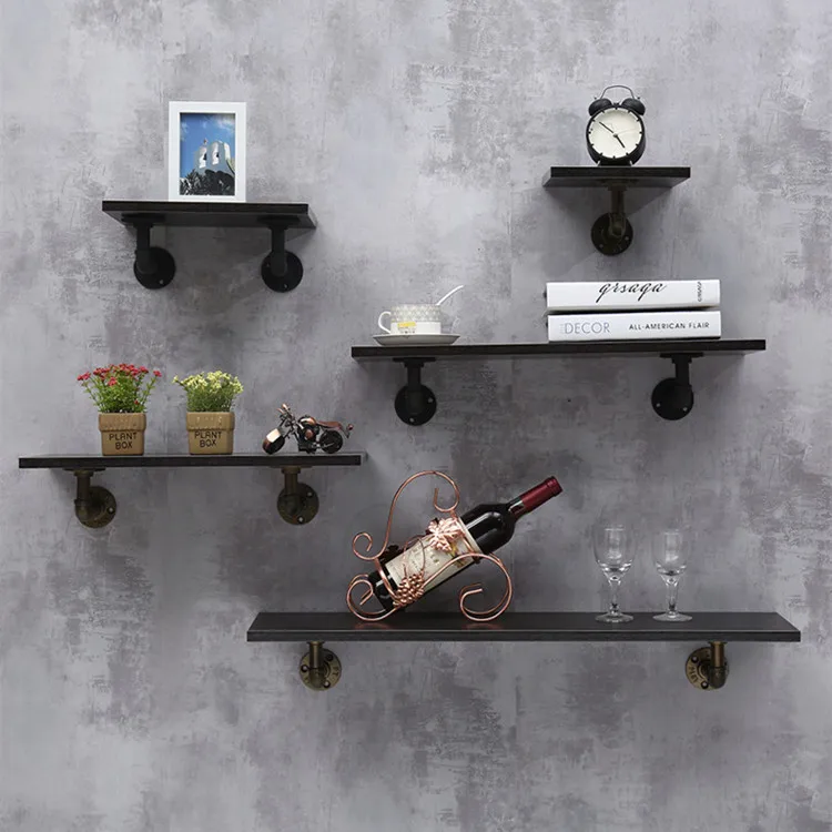 Wall Mounted Vintage Display Industrial Pipe Shelf Storage Pipe Rack System Floating Shelf brackets