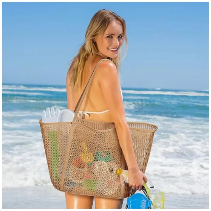 Оптовая продажа женские сумки-тоут из нейлоновой сетки летние пляжные сумки для купания хранения одежды модные большой вместимости