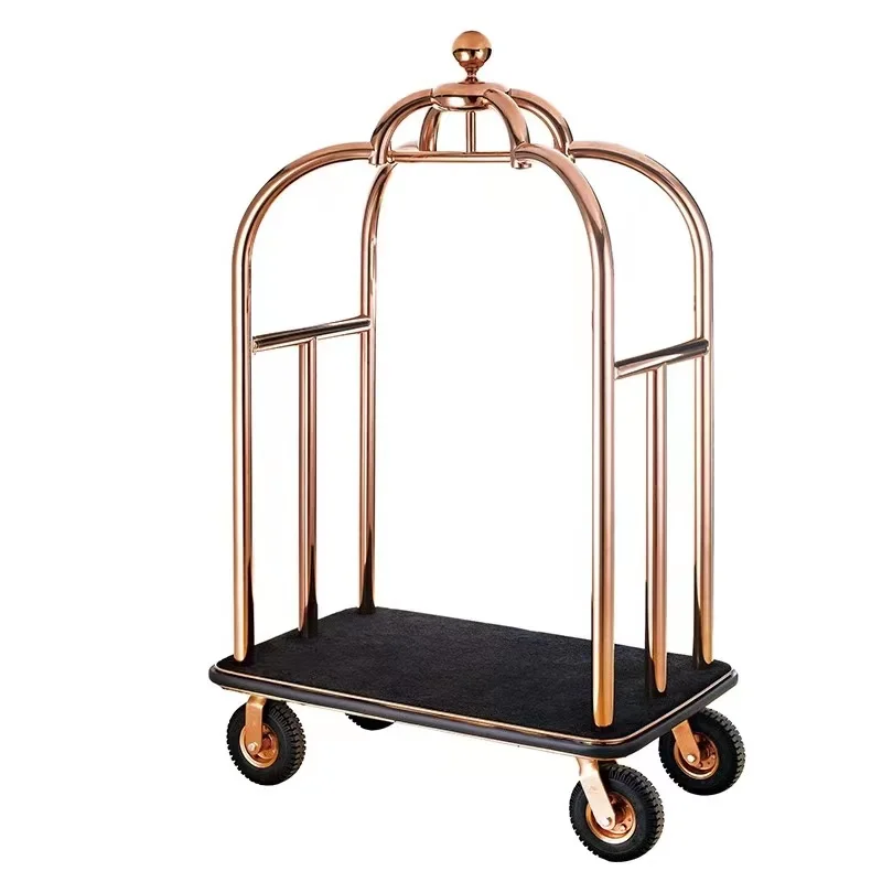 Hotel decorative gold stainless steel bellman trolley concierge birdcage trolley luggage cart