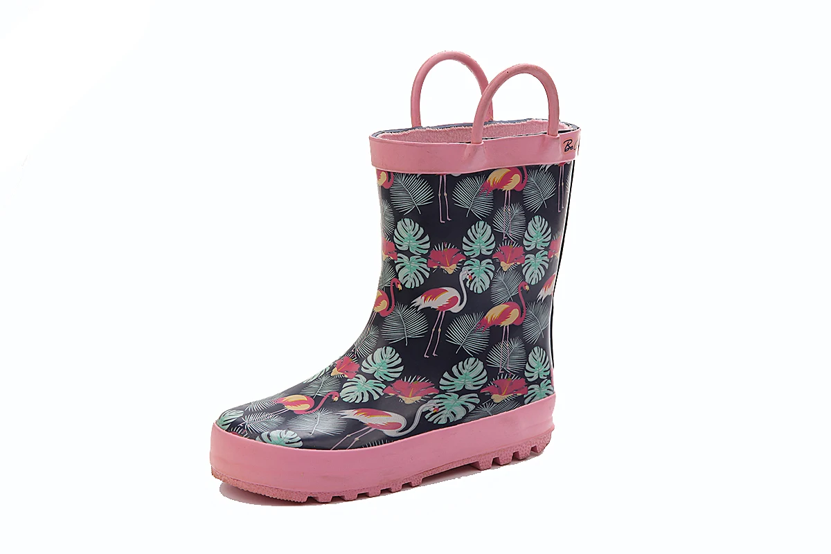 wholesale children pink girl printing rubber rain wellington gum boots for cowboy