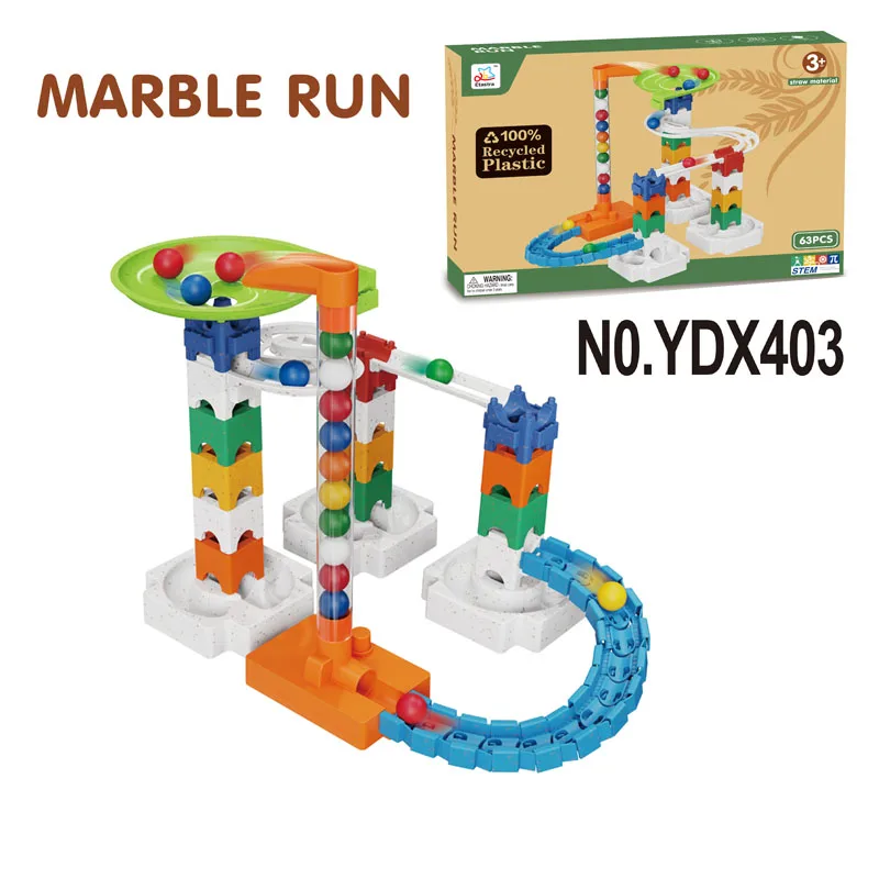 Wholesale wheat stalk material 66pcs construction marble run track maze ball roll building blocks toy kids educational toys