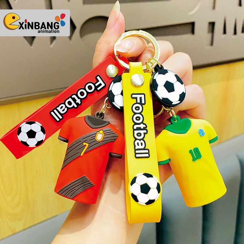 Wholesale of high-quality popular football team jersey keychains 3D PVC rubber world football jersey keychains