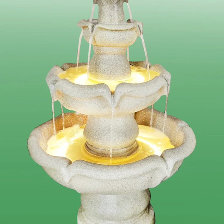 Newest Promotional Outdoor Fountain Feature 4 Tiers Resin Garden Decoration with Led Ropes Electrical Pump