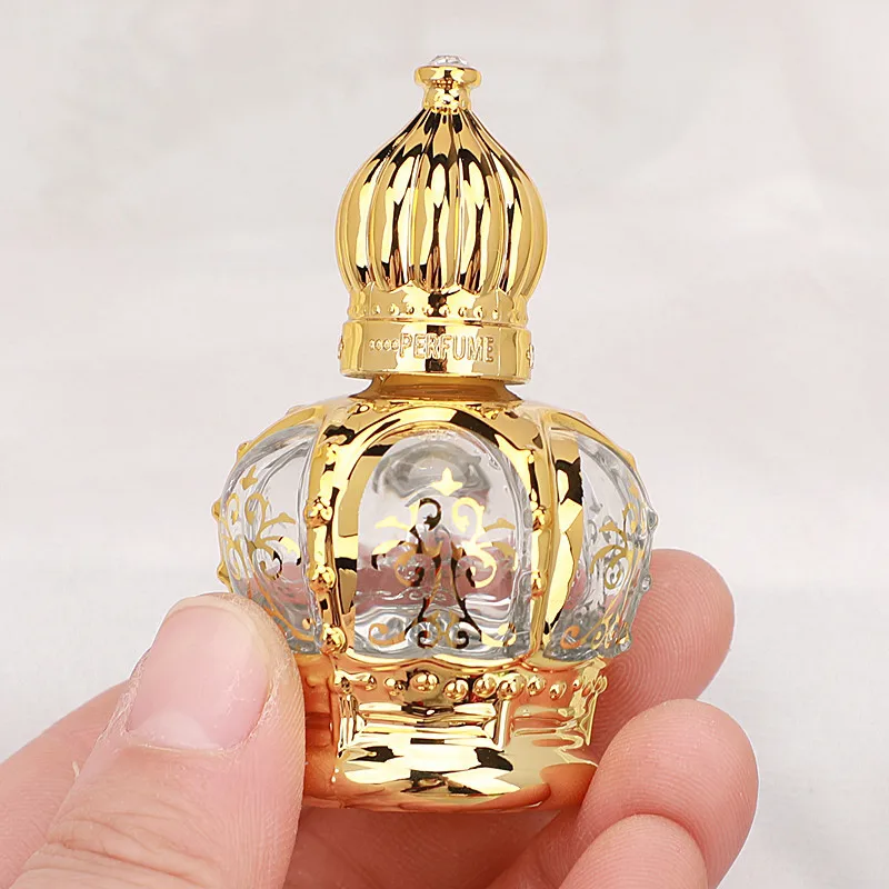 15ml Gold Plating Roll On Glass Bottle With Crown UV Cap Roller Essential Oil Ball Bottle Portable Refillable Bottles