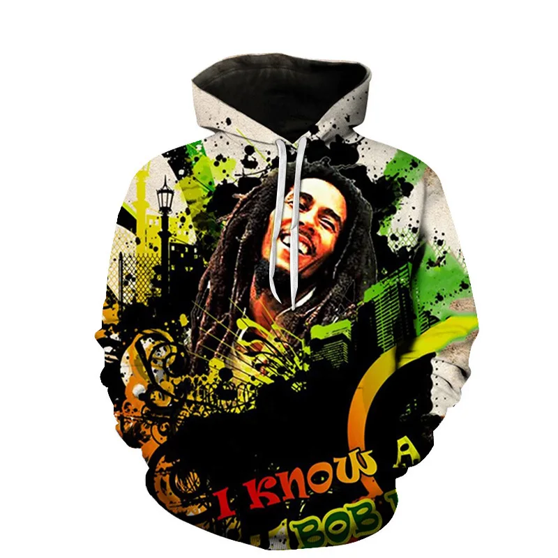 2022 New Arrivals Rasta Fashion Pullover Hoodie Manufacturers Custom Unisex 3D Bob Hoodies
