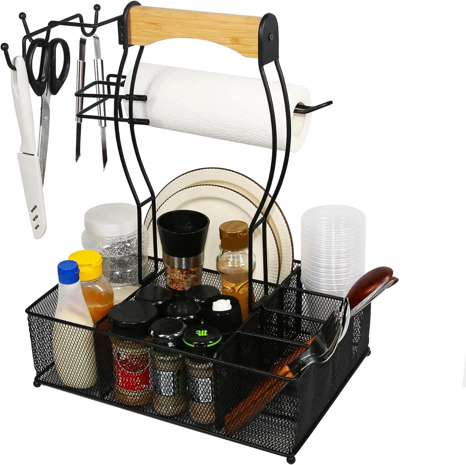 BBQ Caddy Outdoor Grilling Organizing Utensils Paper Towels Condiments Kitchen Tools Including Spice Tool Camping Picnics