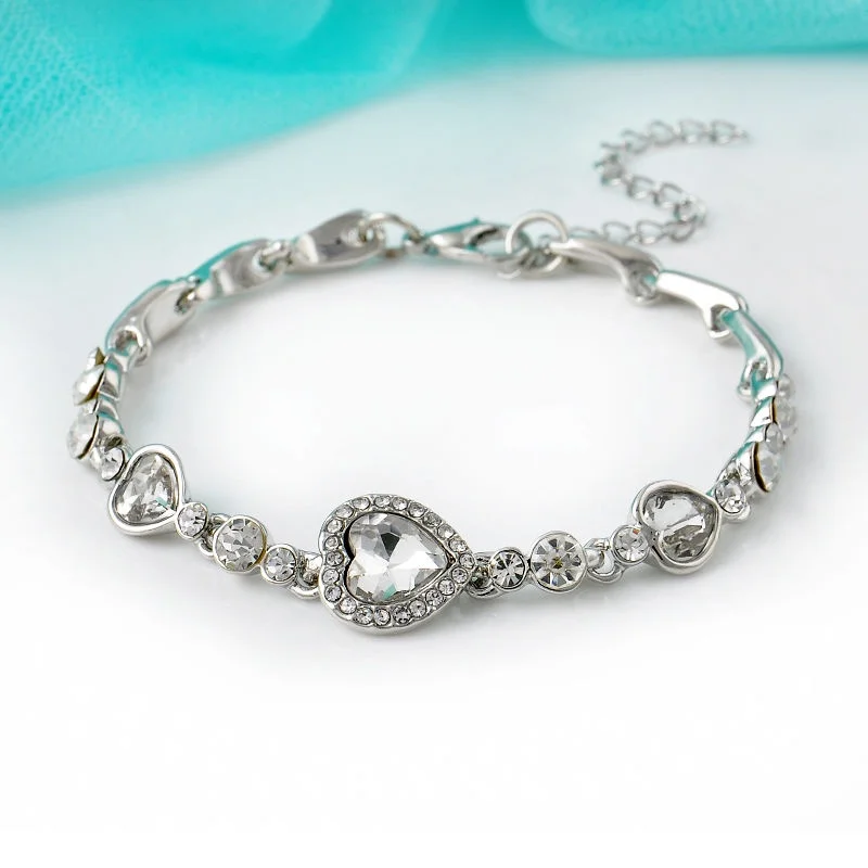 New Delicate Blue Love Hearts Silver Bracelets Women Temperament Noble Shining Fashion Jewelry Bracelets Accessories