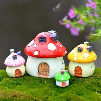 4PCS Resin Mini Mushroom House Miniature Garden Accessories Colorful Micro Landscape Fairy Garden Miniatures Decorations Craft