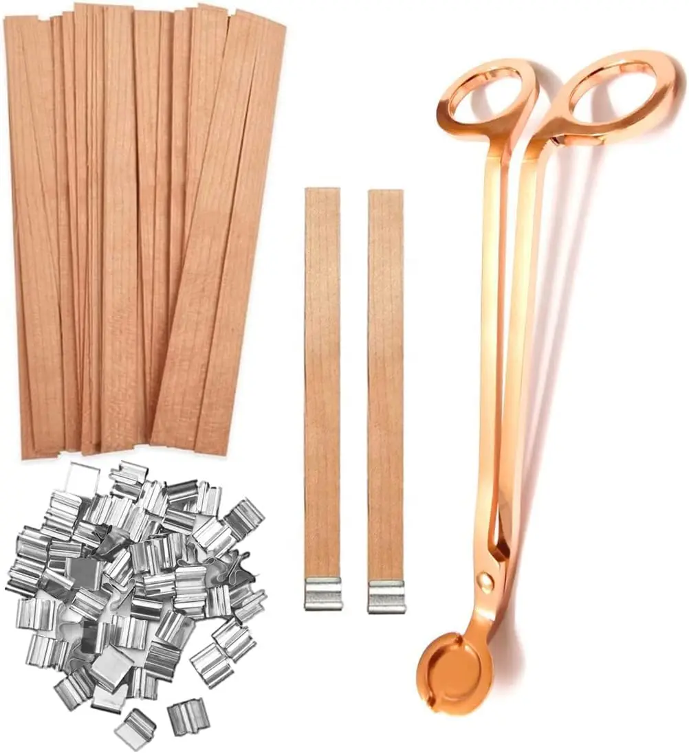 100pcs Wood Wicks for Candles, Wood Wicks for Candles Making Smokeless Trimmer Natural Crackling Wooden Wicks for Candle Making