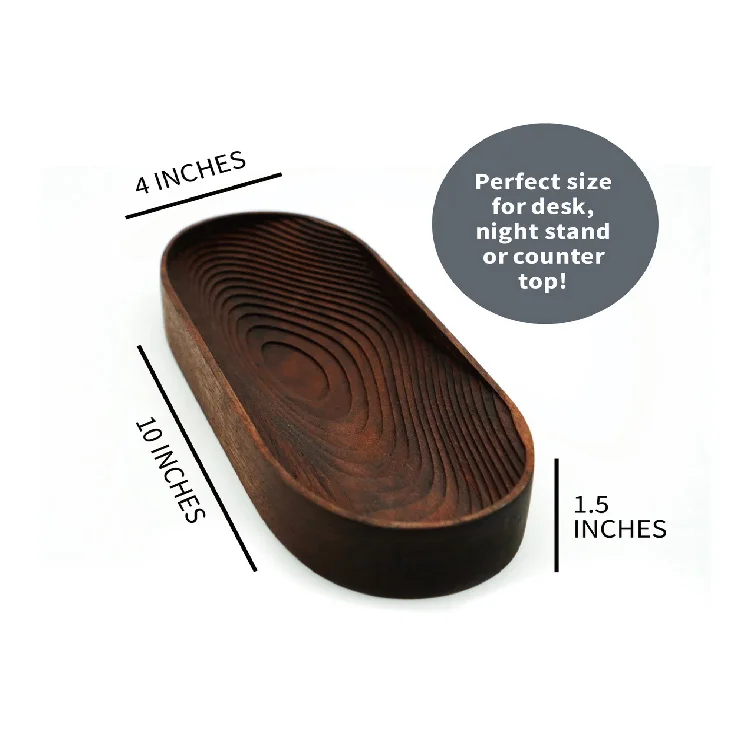 Walnut catchall, valet tray, oval wooden desk organizer, catch all, office gift accessories