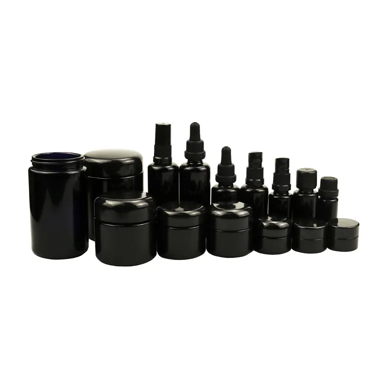 Recyclable 100ml 150ml 200ml 250g 500g UV Black Dark Violet Stash Glass Jar Herb UV Smell Proof Air Tight Storage Glass Jar